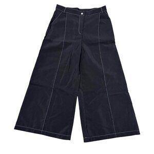 Reclaimed Vintage Unisex Wide Leg Pants L /US 8 Black High Waist Contrast Stitch